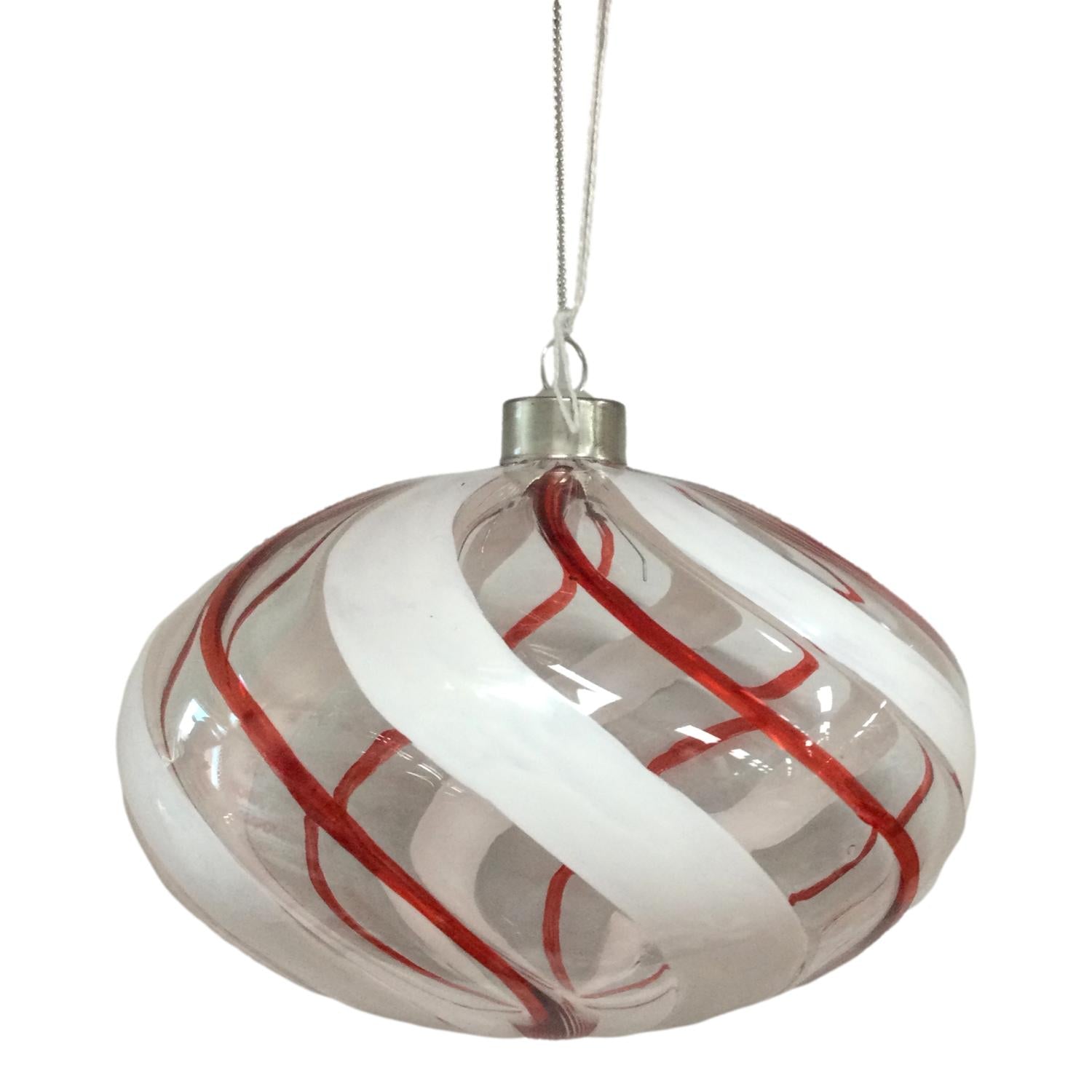11cm Clear Oval Red Swirl Hanging - Seasonal Decor
