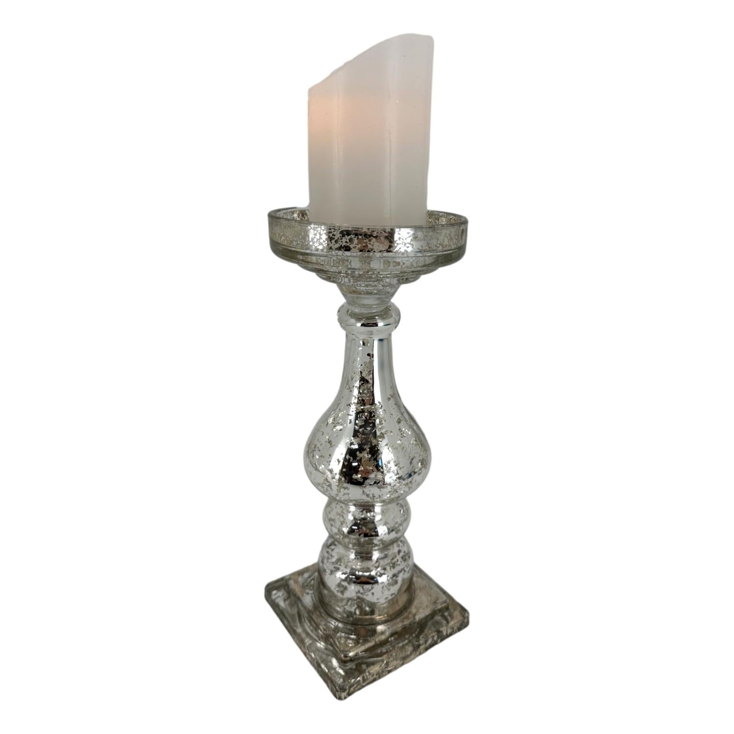 Sm Silver Glass Candle Holder - Seasonal Decor