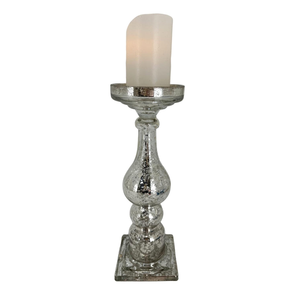 Lge Silver Glass Candle Holder - Seasonal Decor