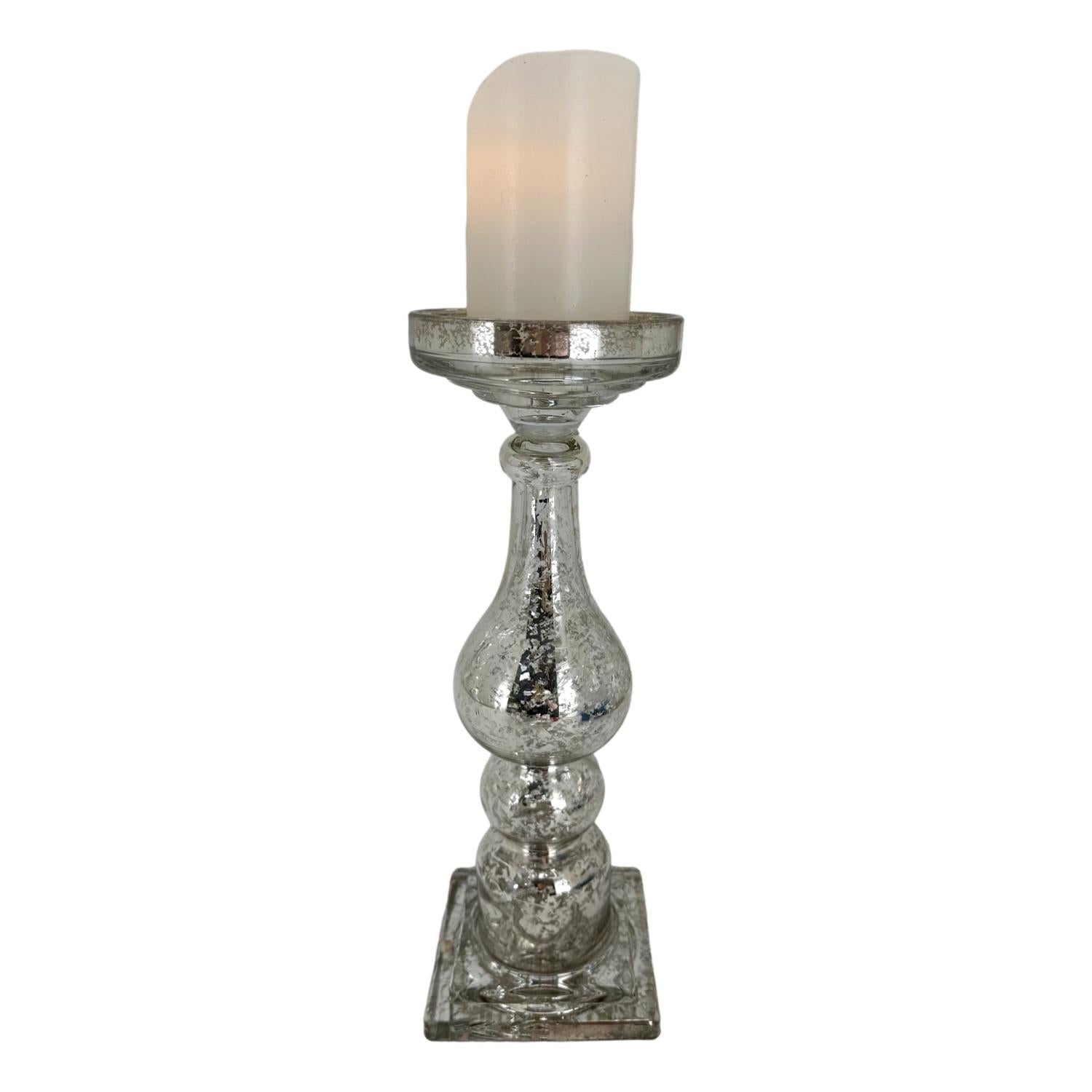 Lge Silver Glass Candle Holder - Seasonal Decor