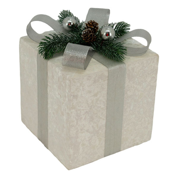 Silver Gift Box Lg - Seasonal Decor