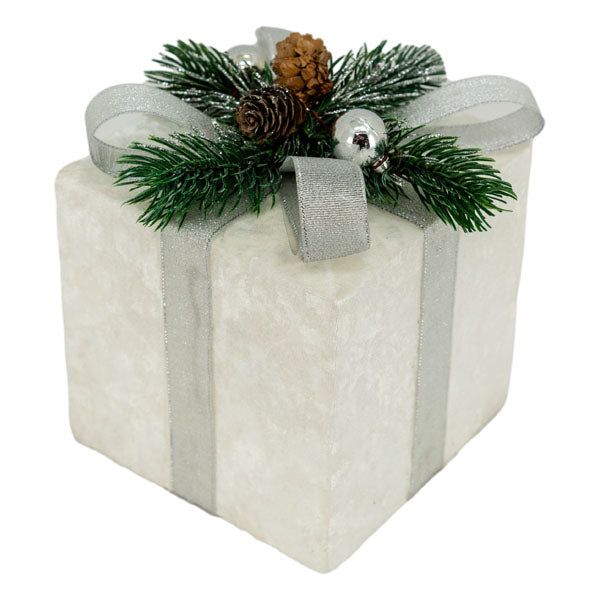 Silver Gift Box Med - Seasonal Decor