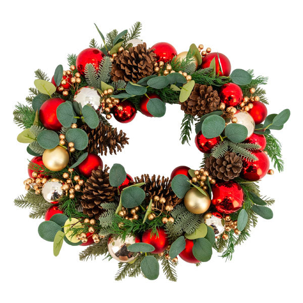 Red Gold Festive Wreath - Seasonal Decor