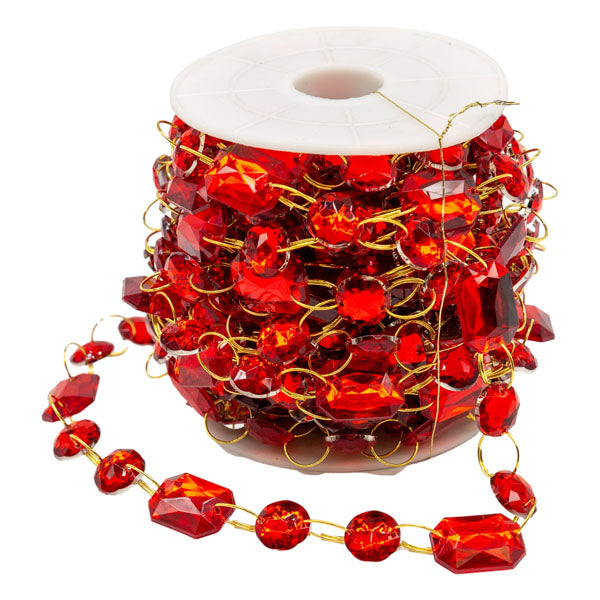9m Red Acrylic Crystal Garland - Seasonal Decor