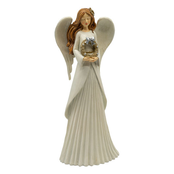 Cream Angel With Wreath - Seasonal Decor