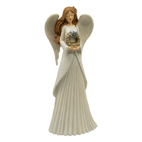 Cream Angel With Wreath - Seasonal Decor