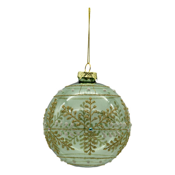 Clear Green Ornate Ball - Seasonal Decor