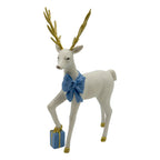 Standing White Reindeer Blue Bow - Seasonal Decor
