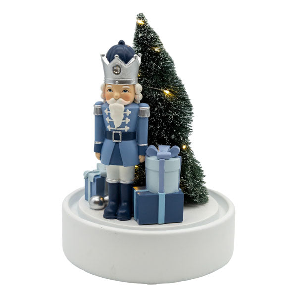 Blue White Nutcracker Glass Dome - Seasonal Decor