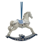 Blue White Rocking Horse Ornament - Seasonal Decor
