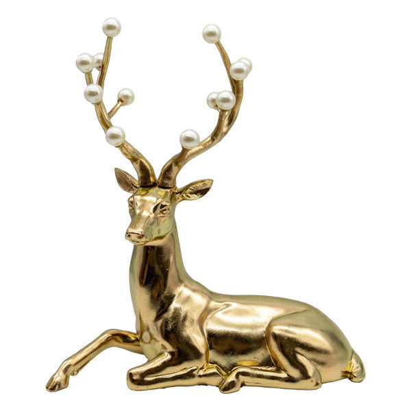 Pearl Gold Sitting Deer - Seasonal Decor