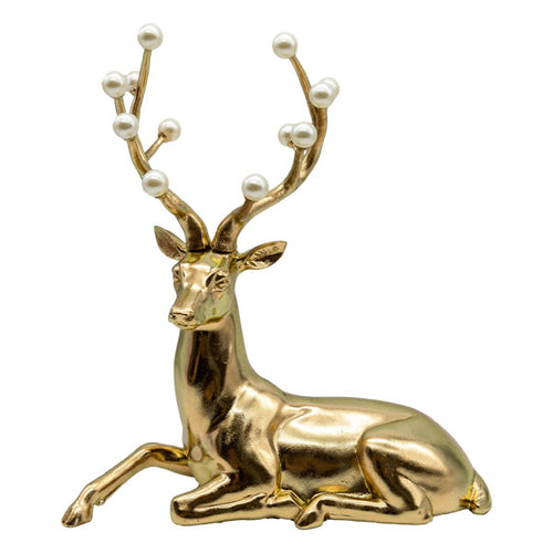 Pearl Gold Sitting Deer - Seasonal Decor