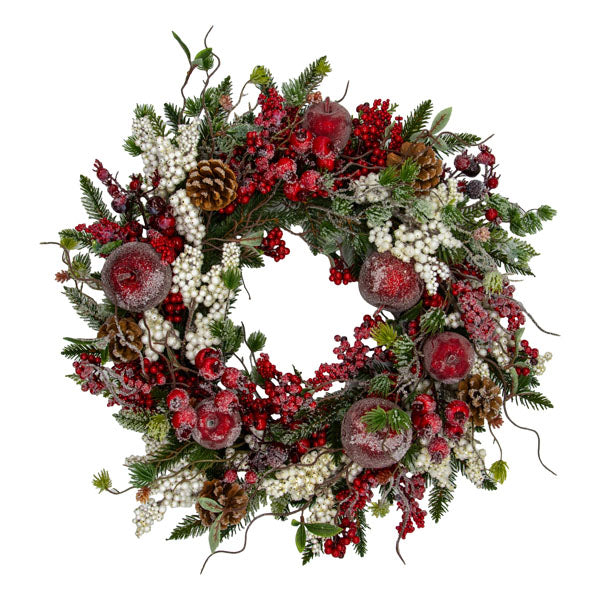 Red Apple White Berry Wreath - Seasonal Decor
