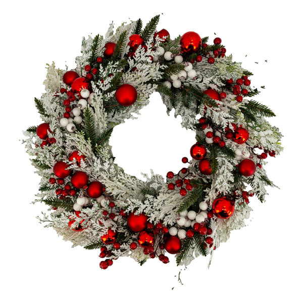 Red Bauble White Berry Wreath - Seasonal Decor