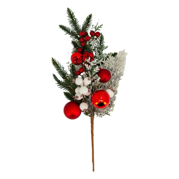 Red Bauble White Berry Spray - Seasonal Decor