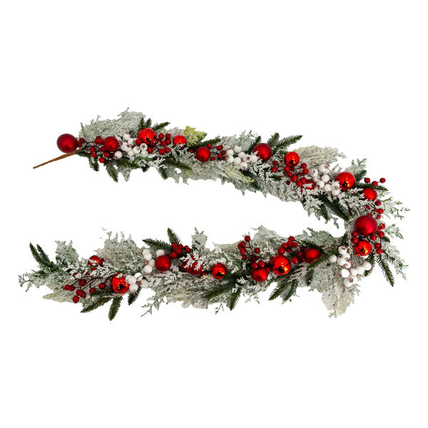 Red Bauble White Berry Garland - Seasonal Decor