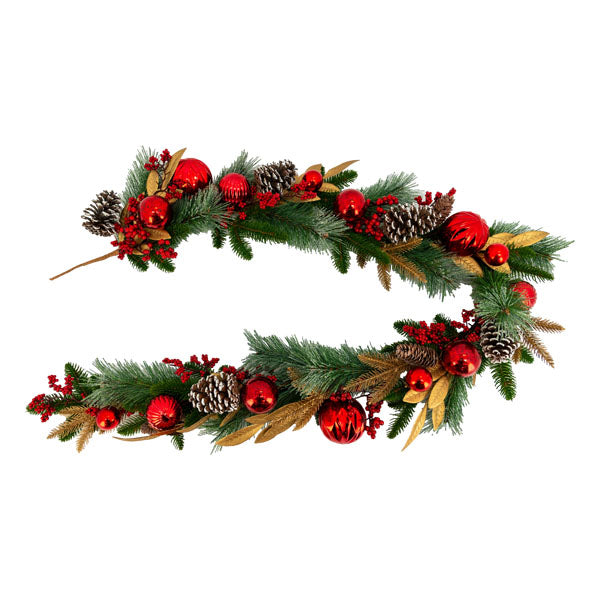 Red Bauble Gold Garland - Seasonal Decor