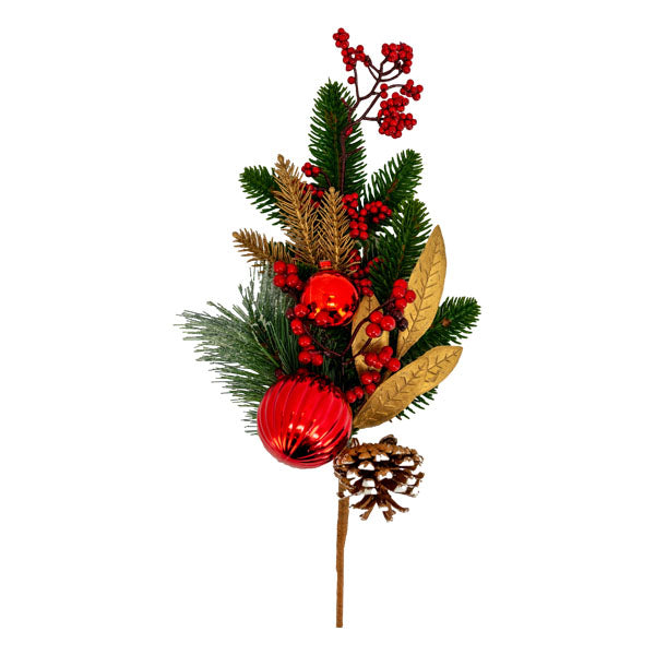 Red Bauble Gold Spray - Seasonal Decor