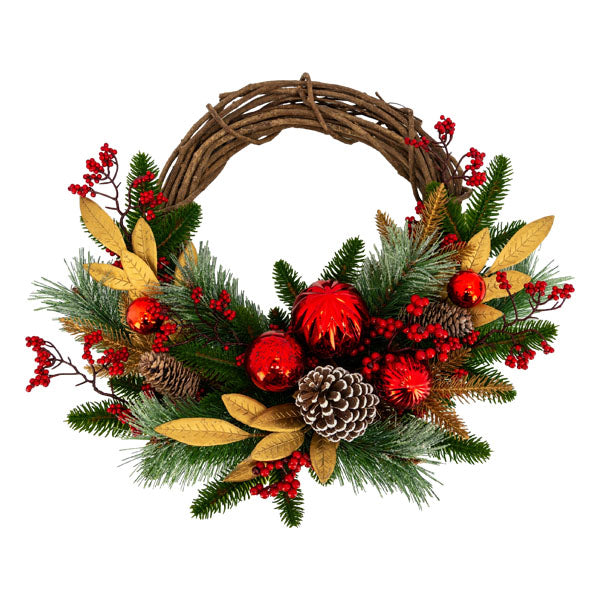 Red Bauble Gold Half Wreath - Seasonal Decor