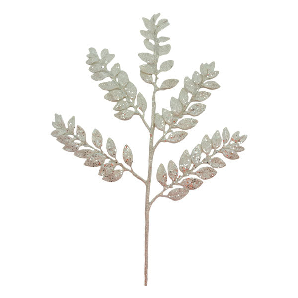 White Leaf Glitter Pick - Seasonal Decor