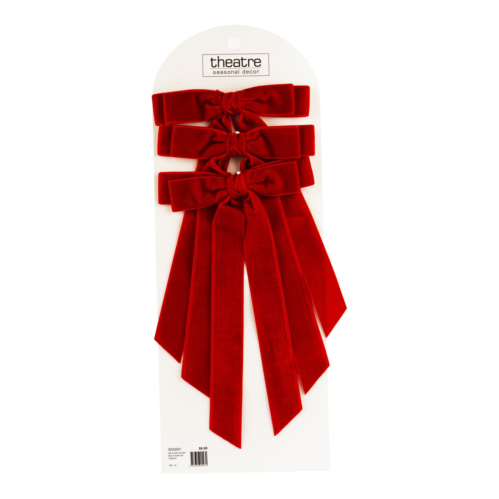 23cm Red Double Bow 3 bows per hangsell - Seasonal Decor