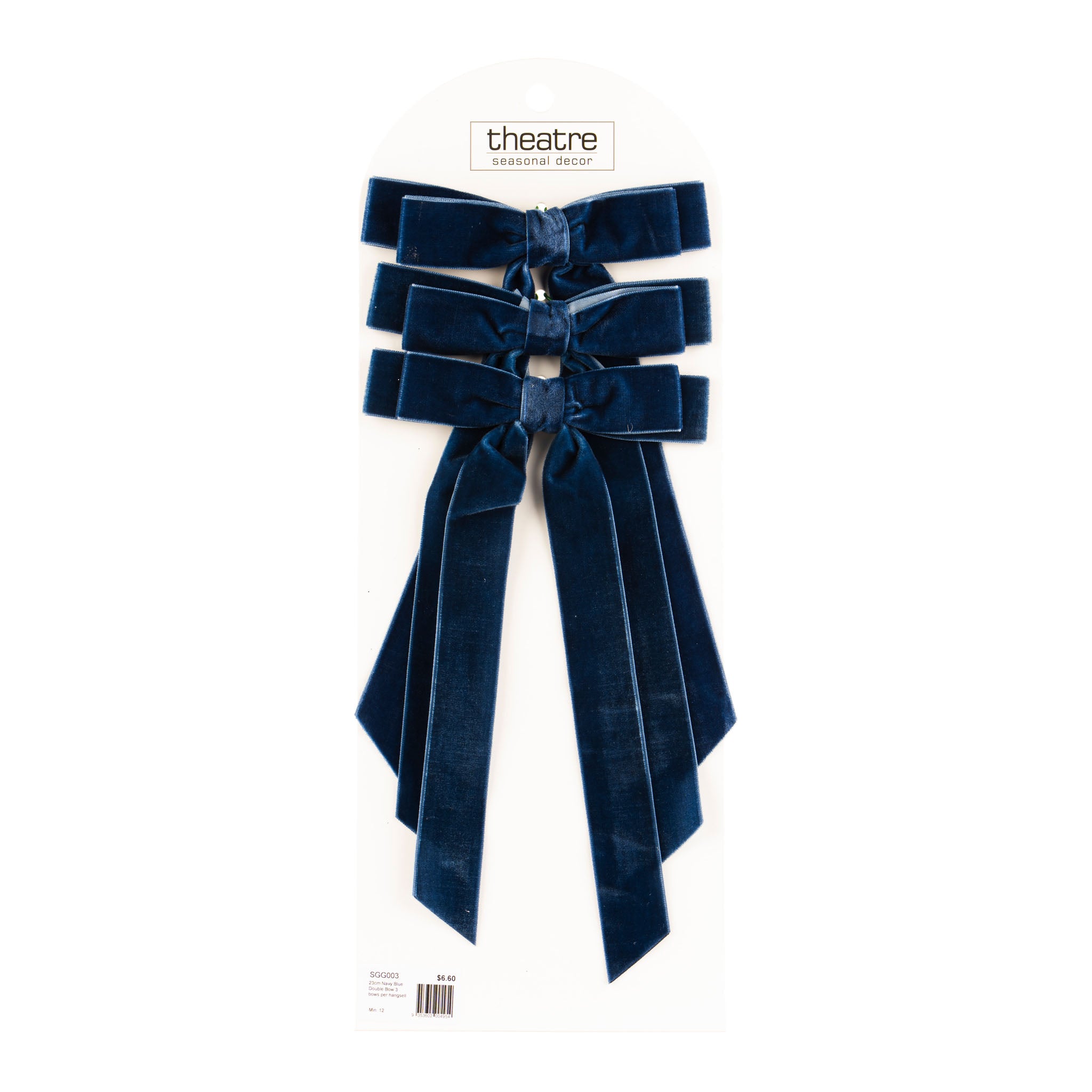 23cm Navy Blue Double Bow 3 bows per hangsell - Seasonal Decor