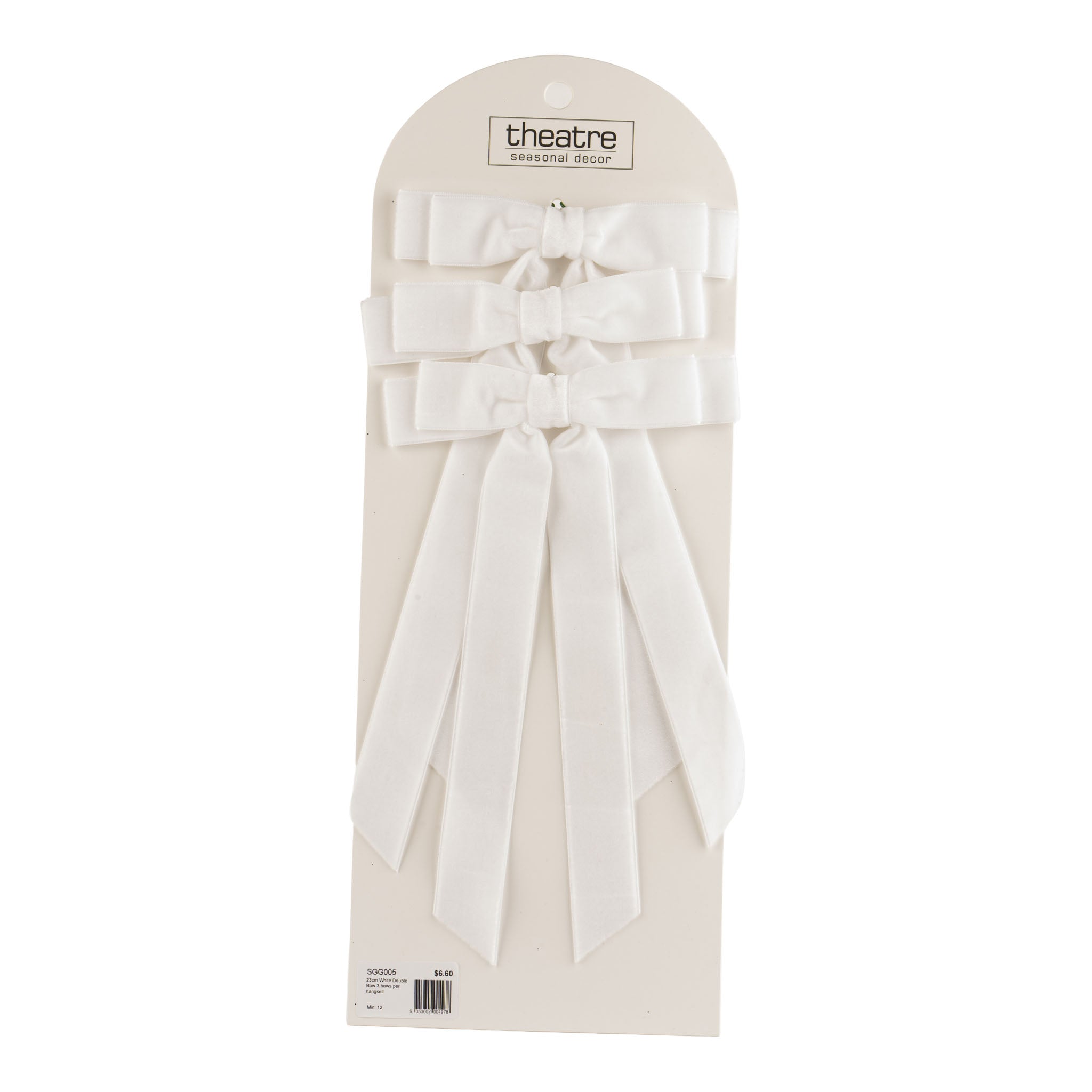 23cm White Double Bow 3 bows per hangsell - Seasonal Decor