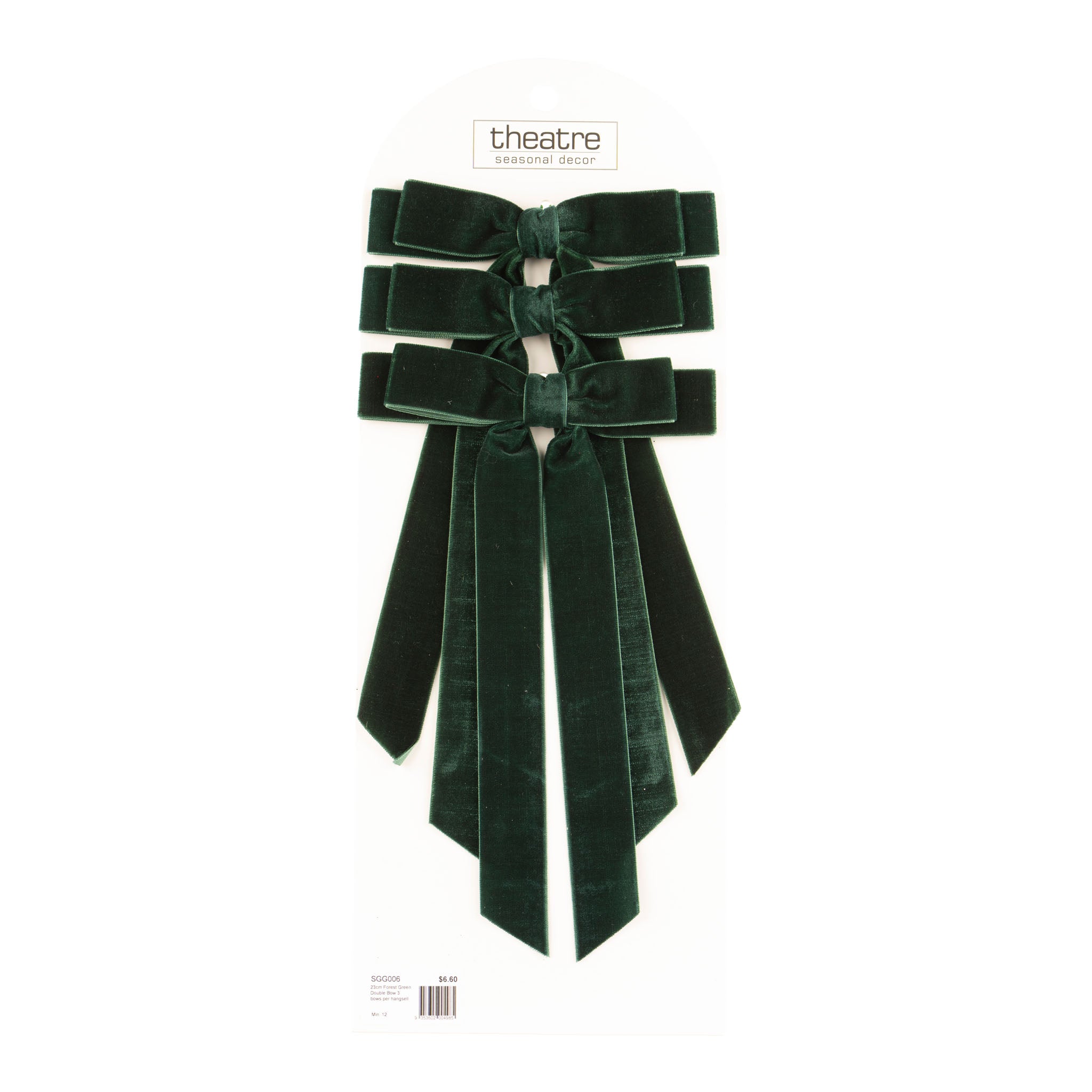 23cm Forest Green Double Bow 3 bows per hangsell - Seasonal Decor