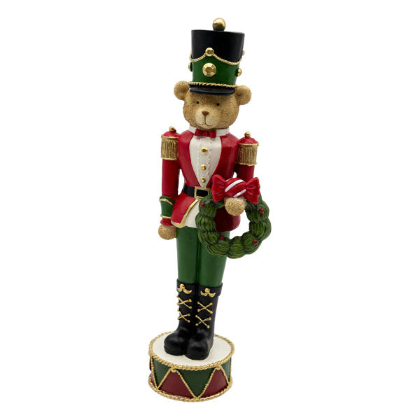 32cm Bear Soldier With Wreath - Seasonal Decor
