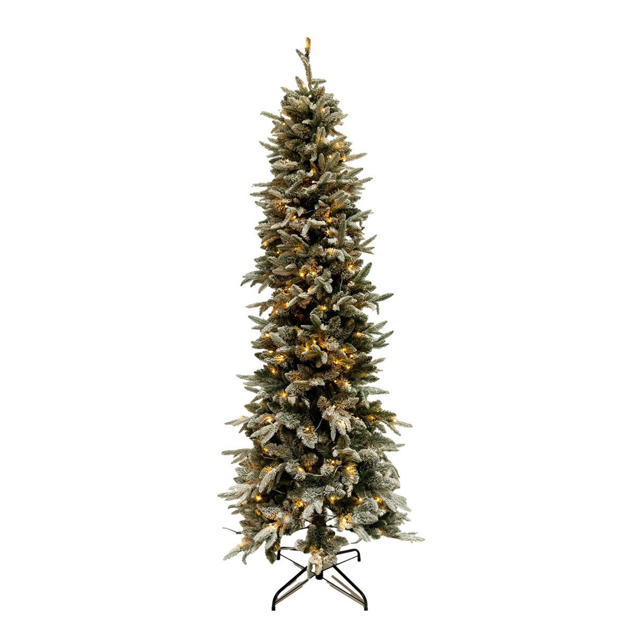 2.1m Snowy Pine Slimline Tree, 1286 Tips, 200 Led - Seasonal Decor