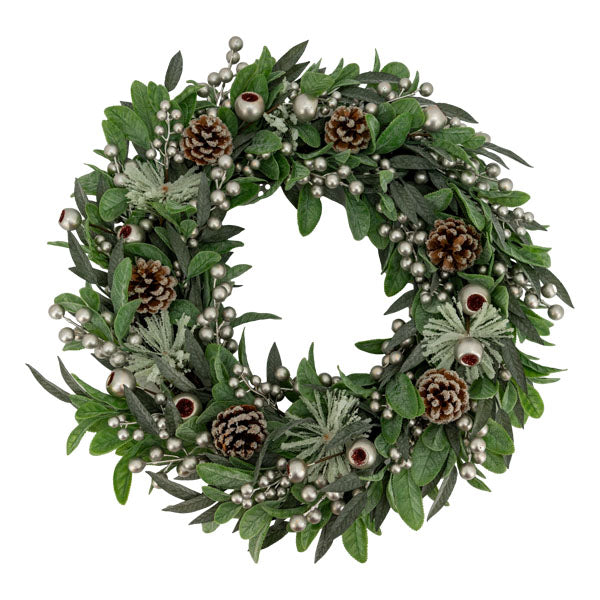 60cm Silver Berry Wreath - Seasonal Decor