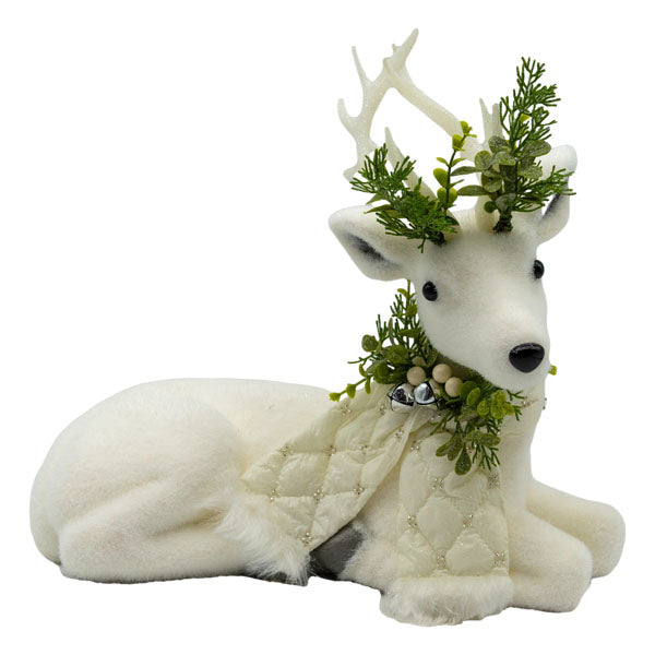 32cm Quilted Sitting White Deer - Seasonal Decor