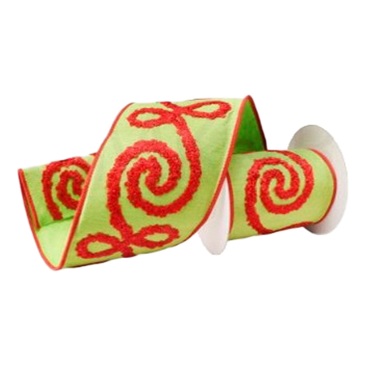 64mm Green Red Scroll Ribbon - Seasonal Decor
