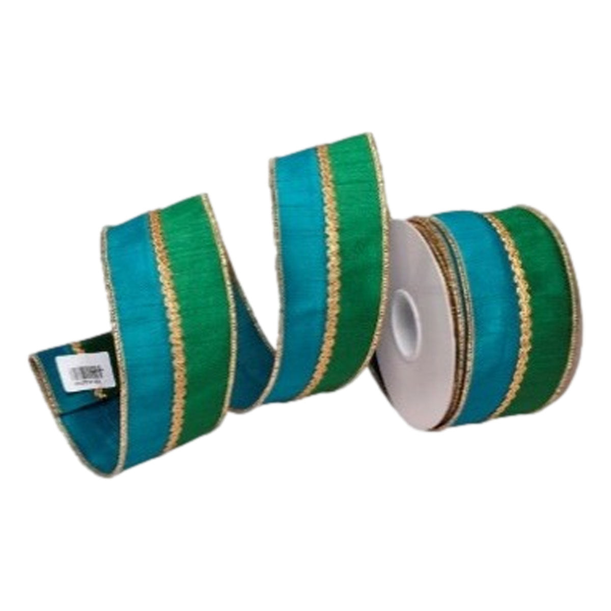100mm Green Teal Gold Ribbon - Seasonal Decor