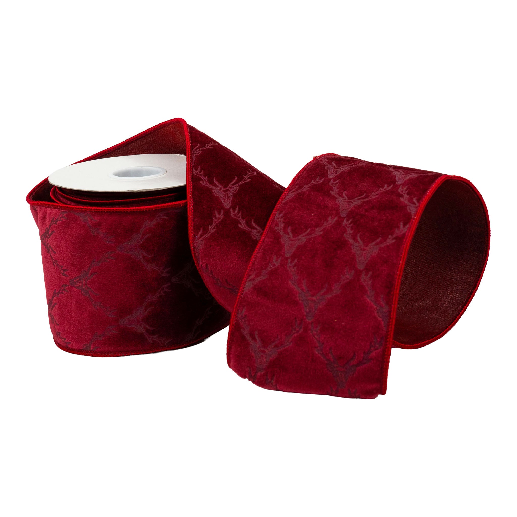 100mm Burgundy Deer Ribbon - Seasonal Decor