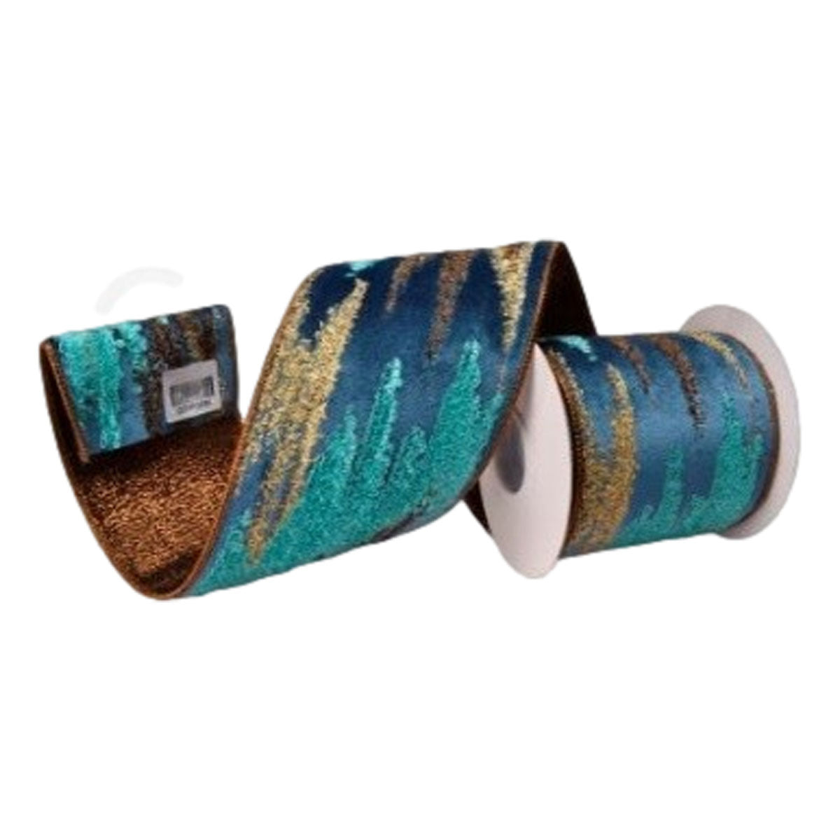 100mm Teal Gold Ribbon - Seasonal Decor