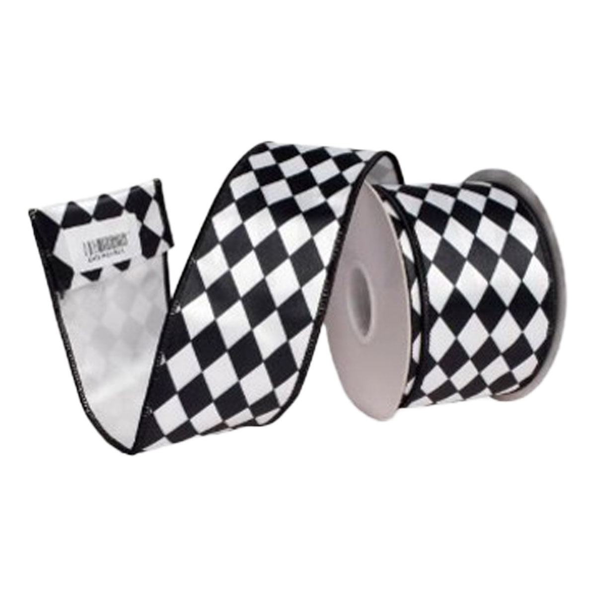 64mm Black White Diamond Ribbon - Seasonal Decor