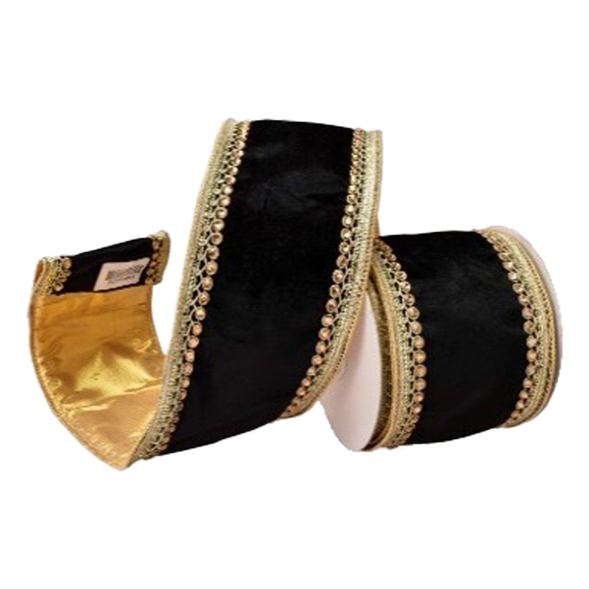 100mm Black Gold Trim Ribbon - Seasonal Decor