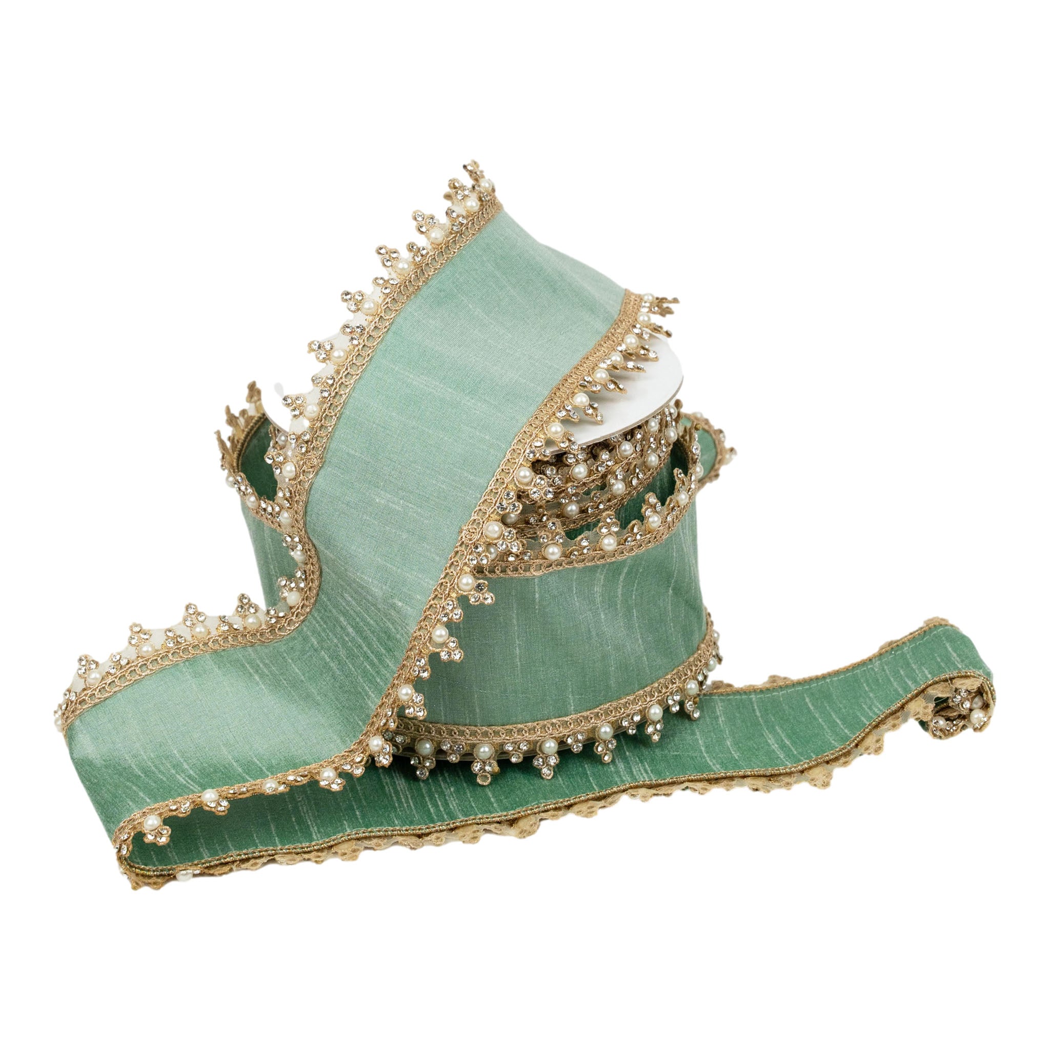 100mm Aqua Gold Trim Ribbon - Seasonal Decor