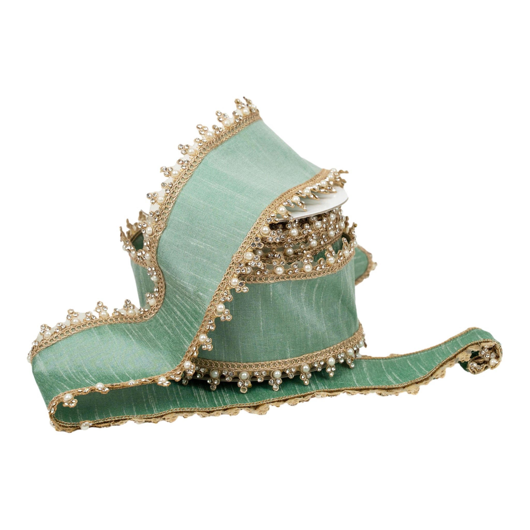 100mm Aqua Gold Trim Ribbon - Seasonal Decor