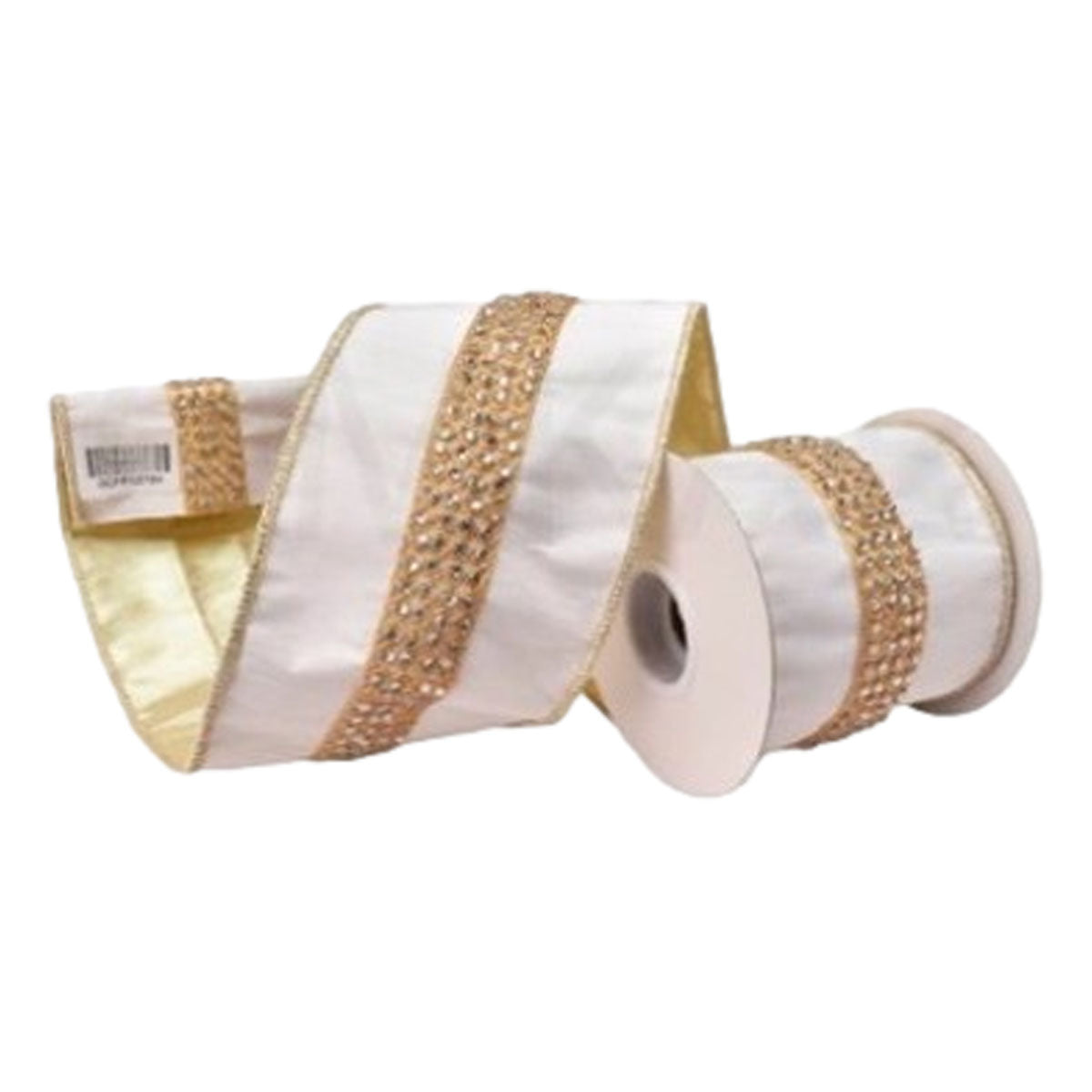 100mm White Gold Stripe Ribbon - Seasonal Decor