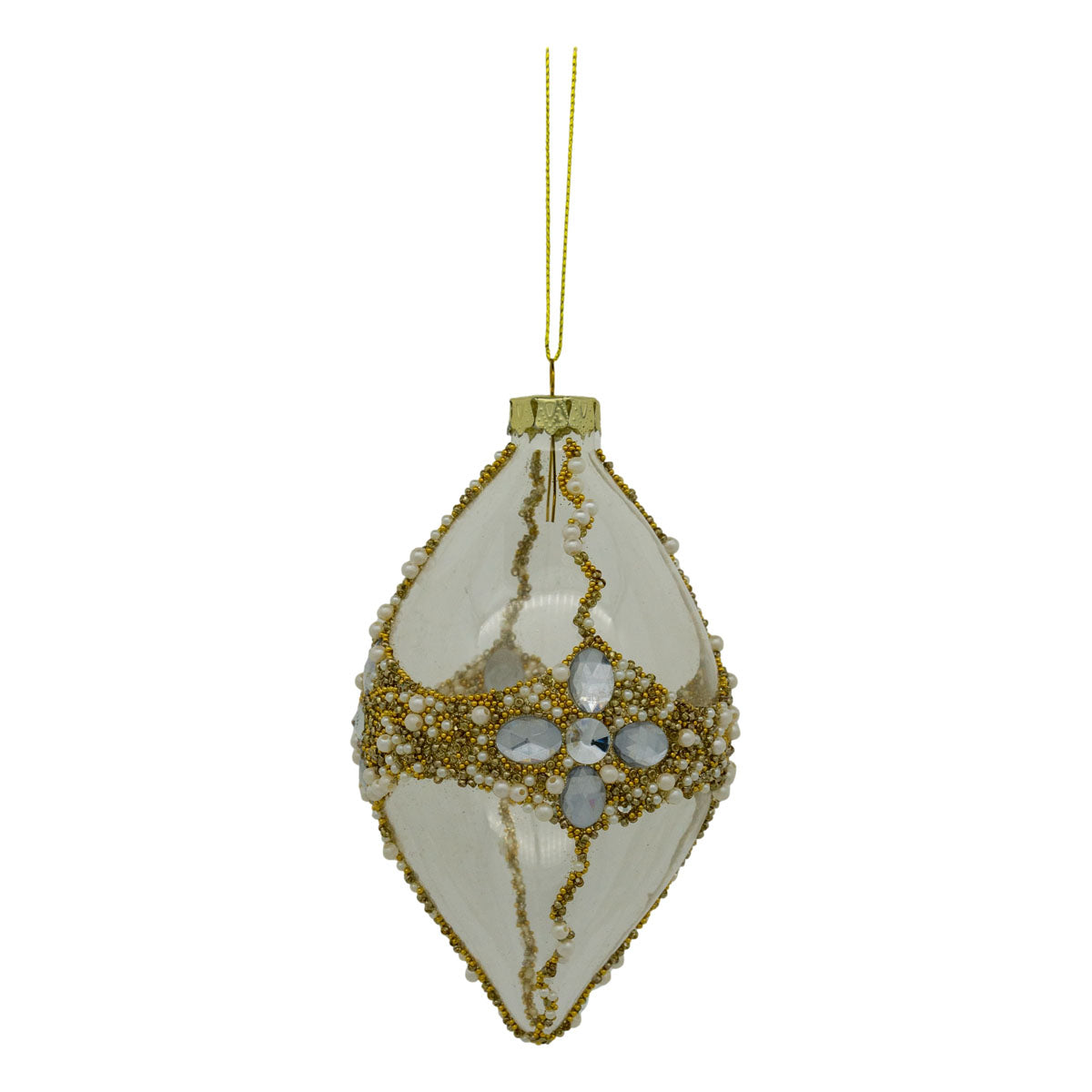 Clear Gold Encrusted Long Drop - Seasonal Decor