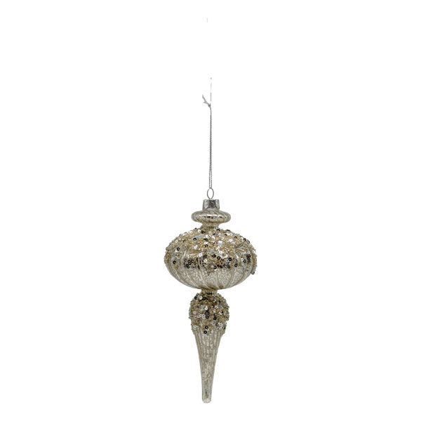 19cm Silver Mercury Beaded Finial - Seasonal Decor