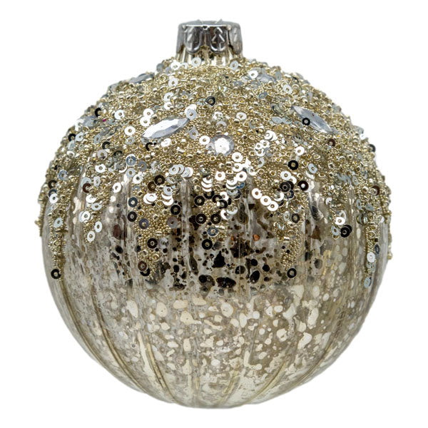 Silver Mercury Beaded Ball - Seasonal Decor