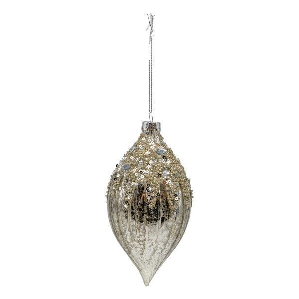 Silver Mercury Beaded Long Drop - Seasonal Decor