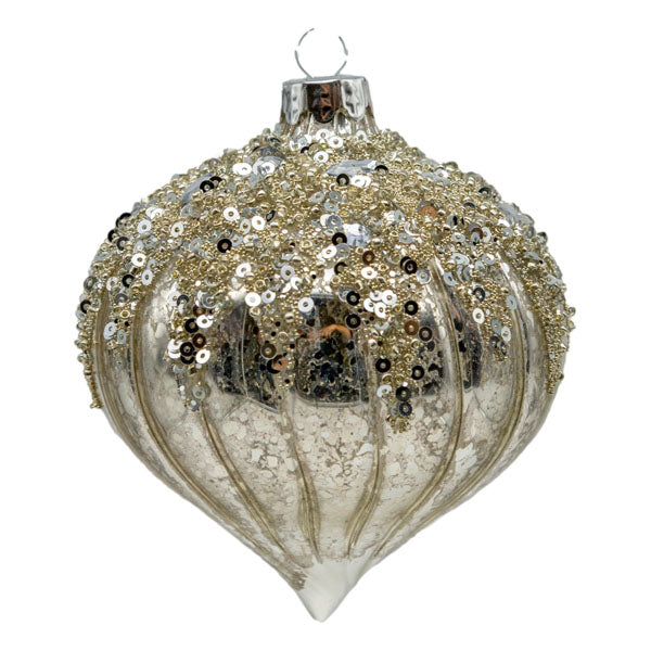 Silver Mercury Beaded Drop - Seasonal Decor