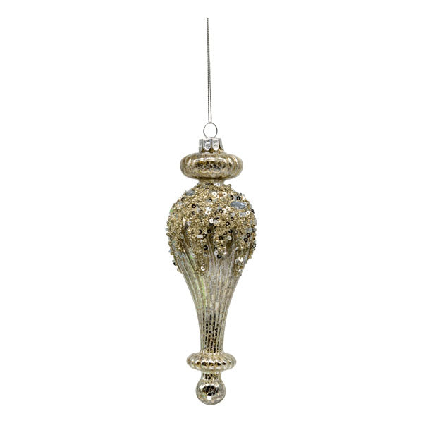 Silver Mercury Beaded Finial - Seasonal Decor