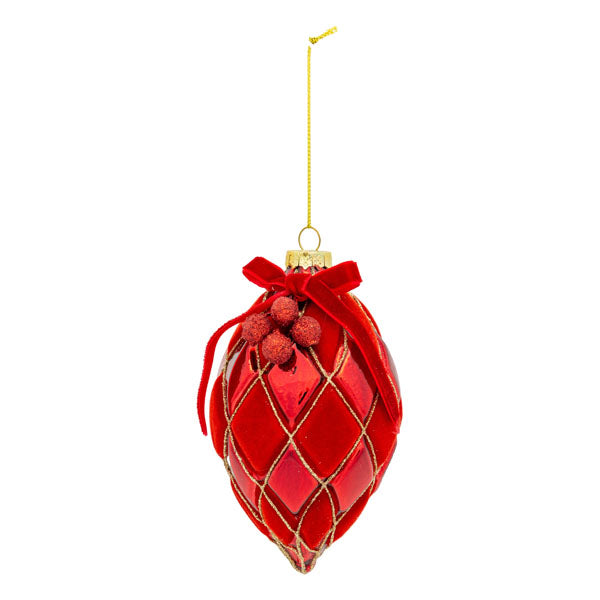 Red Flocked Long Drop - Seasonal Decor