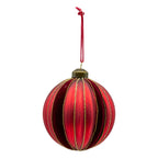 Red Flock Stripe Ball - Seasonal Decor