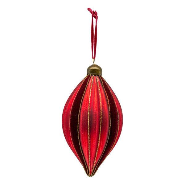 Red Flock Stripe Long Drop - Seasonal Decor
